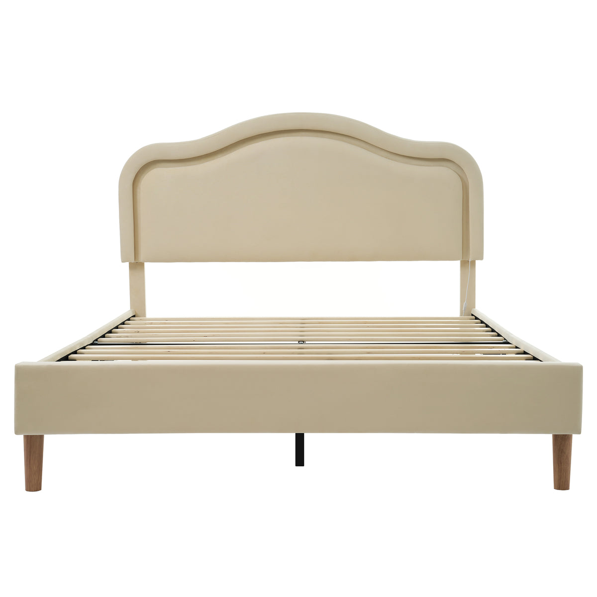 Letto Full Size Velluto Beige con LED