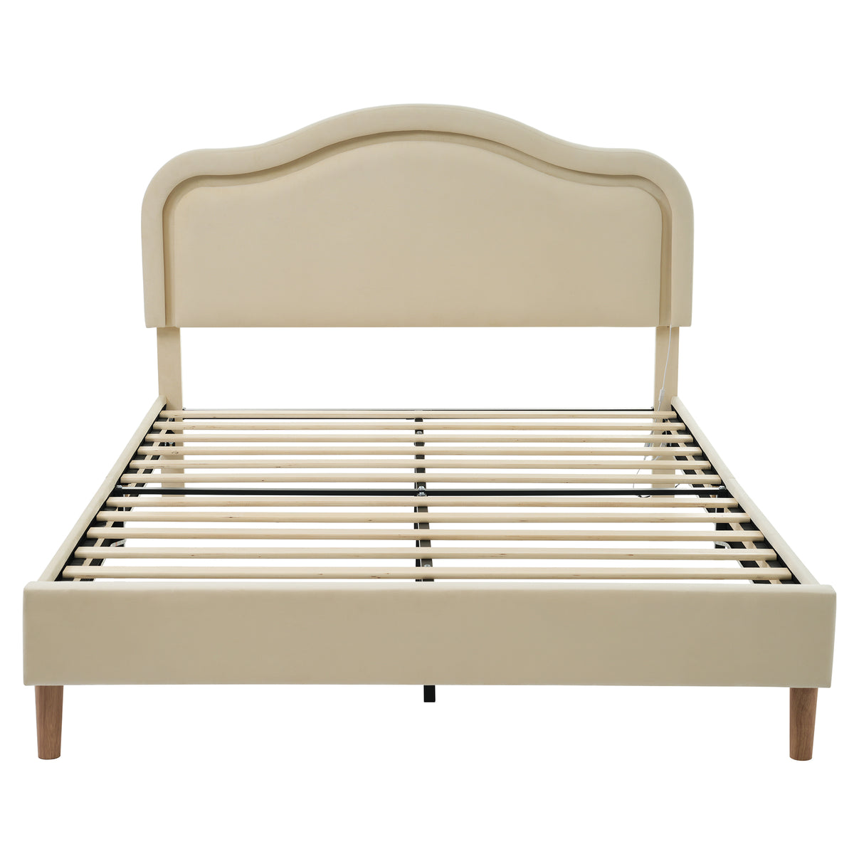 Letto Full Size Velluto Beige con LED