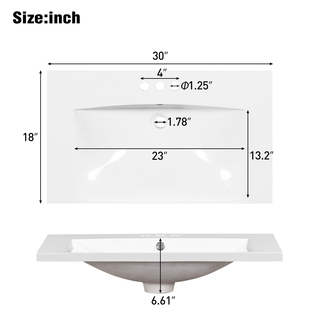 Lavabo Resina 76cm Bianco 3 Fori