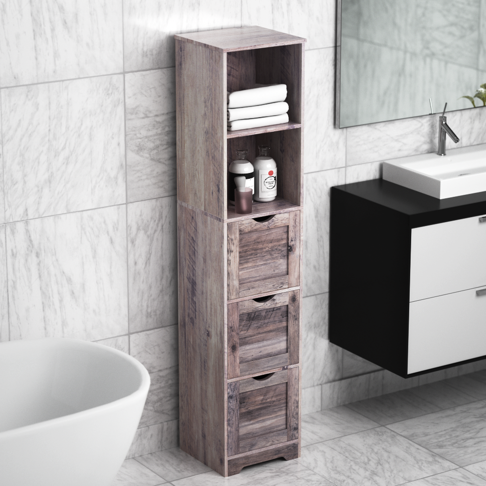 Mobile Bagno Alto 3 Cassetti 2 Mensole Grigio