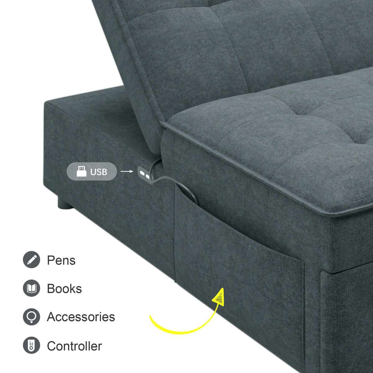 Divano Letto 4in1 Pouf Ripostiglio Blu