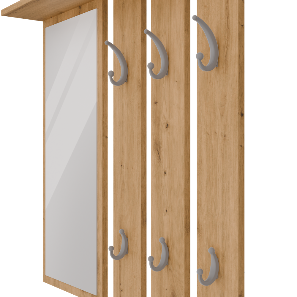 Appendiabiti da Parete Luce con Specchio e Ripiano – Rovere Artisan 85×15×82 cm