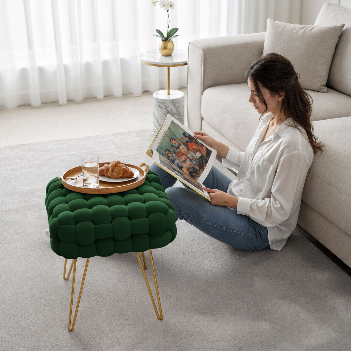 Pouf Velluto 38 cm – Verde Bottiglia
