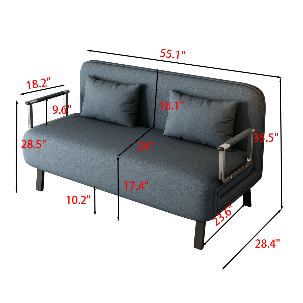 Poltrona Letto Convertibile Tri-Fold 140cm con Schienale Regolabile - Blu e Grigio
