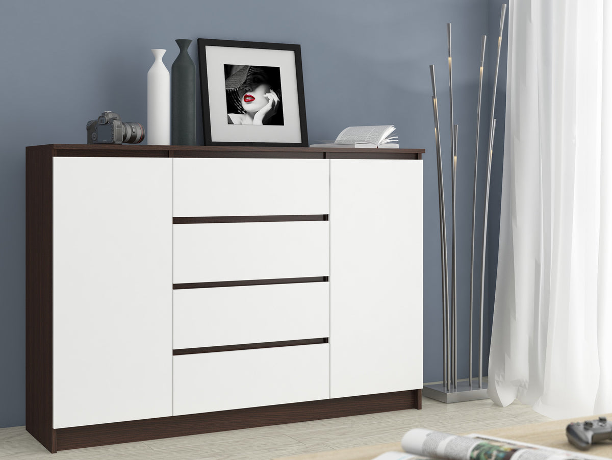 Cassettiera Nobile 2 Ante 4 Cassetti – Wengé/Bianco 138x40x99 cm
