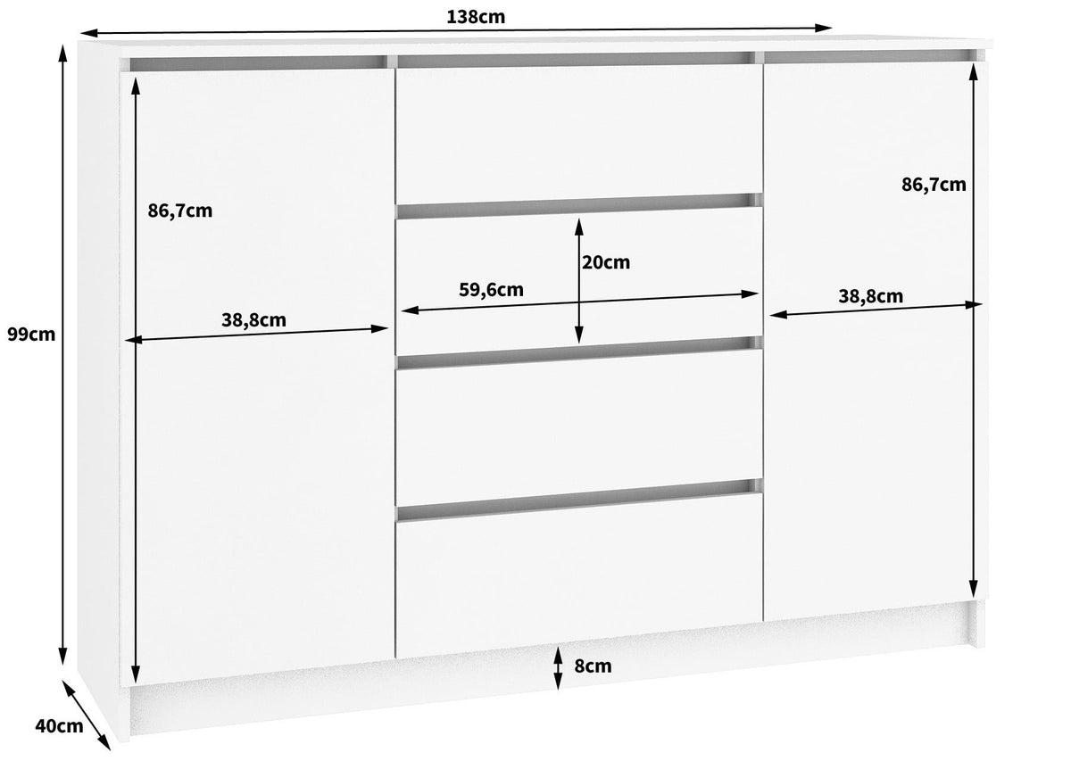 Cassettiera Nobile 2 Ante 4 Cassetti – Wengé/Bianco 138x40x99 cm