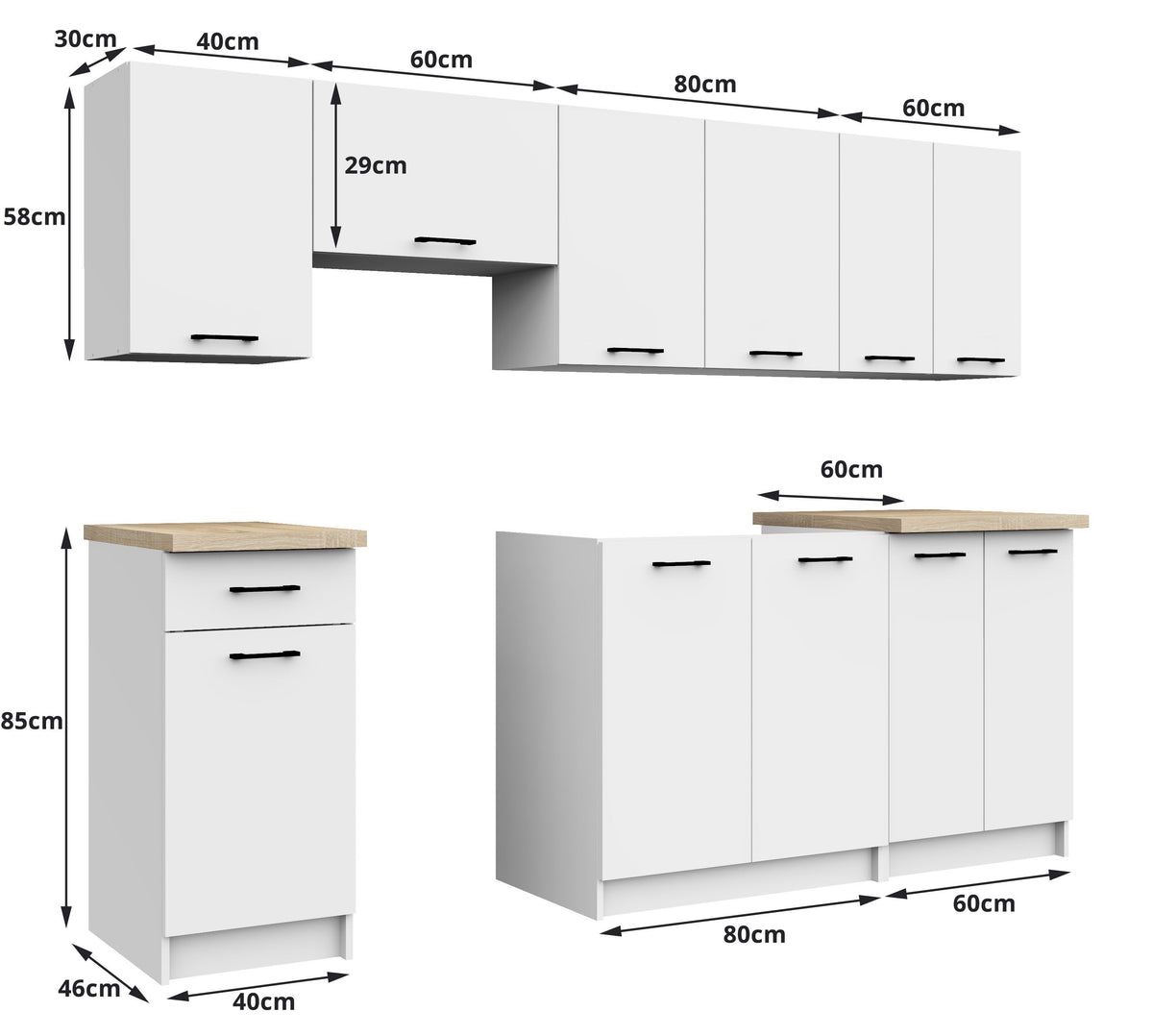 Set Cucina Luce 7 Elementi – Bianco 240x46x203 cm