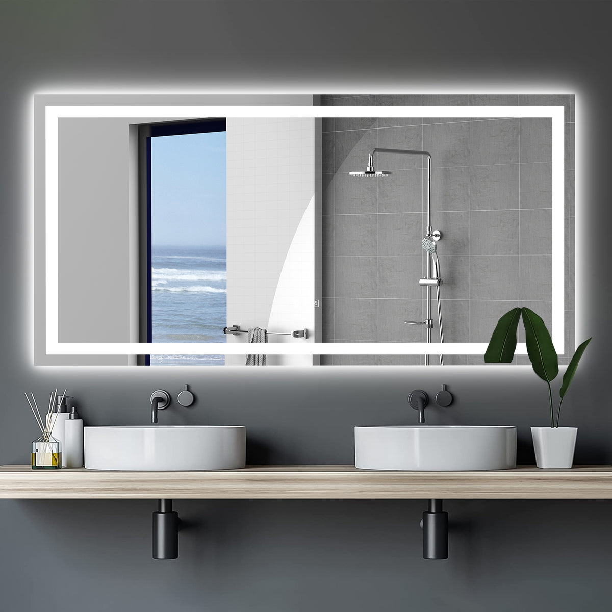 Specchio LED Bagno 183x91cm Antiappannamento Dimmer