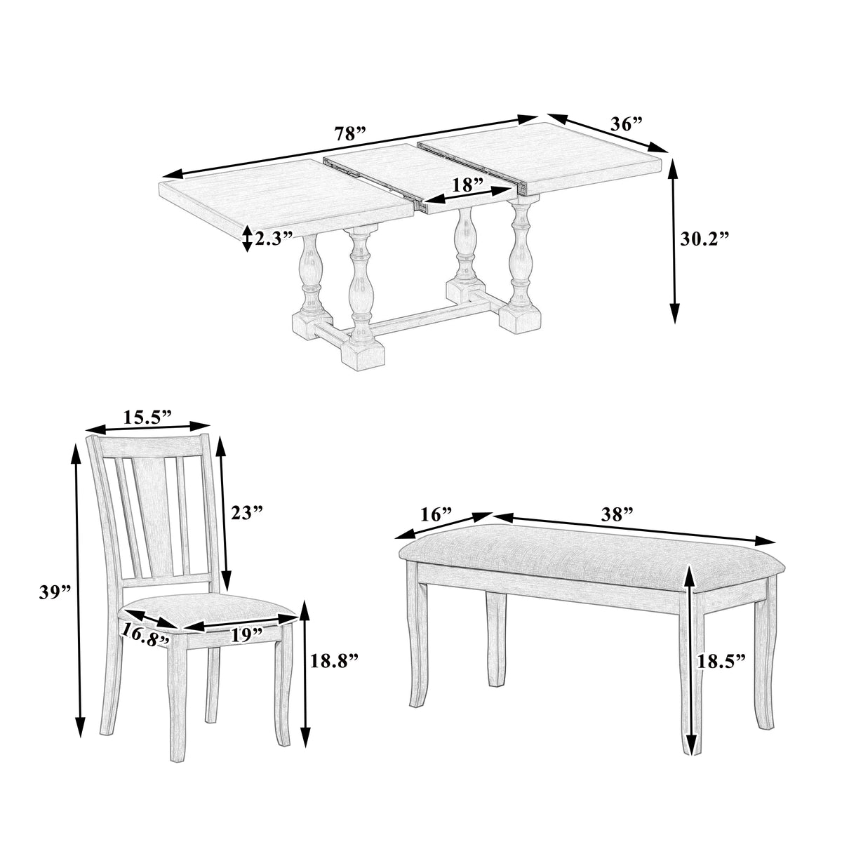 Set Tavolo Pranzo Estendibile 6 Pezzi Bianco