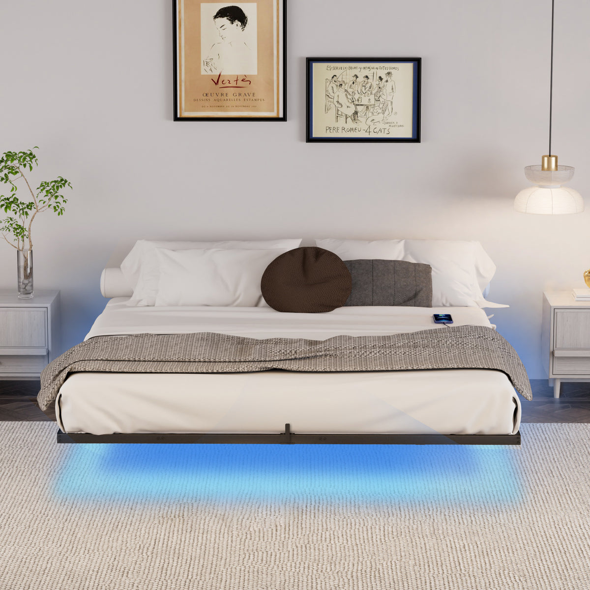 Letto King Size Sospeso LED e Ricarica
