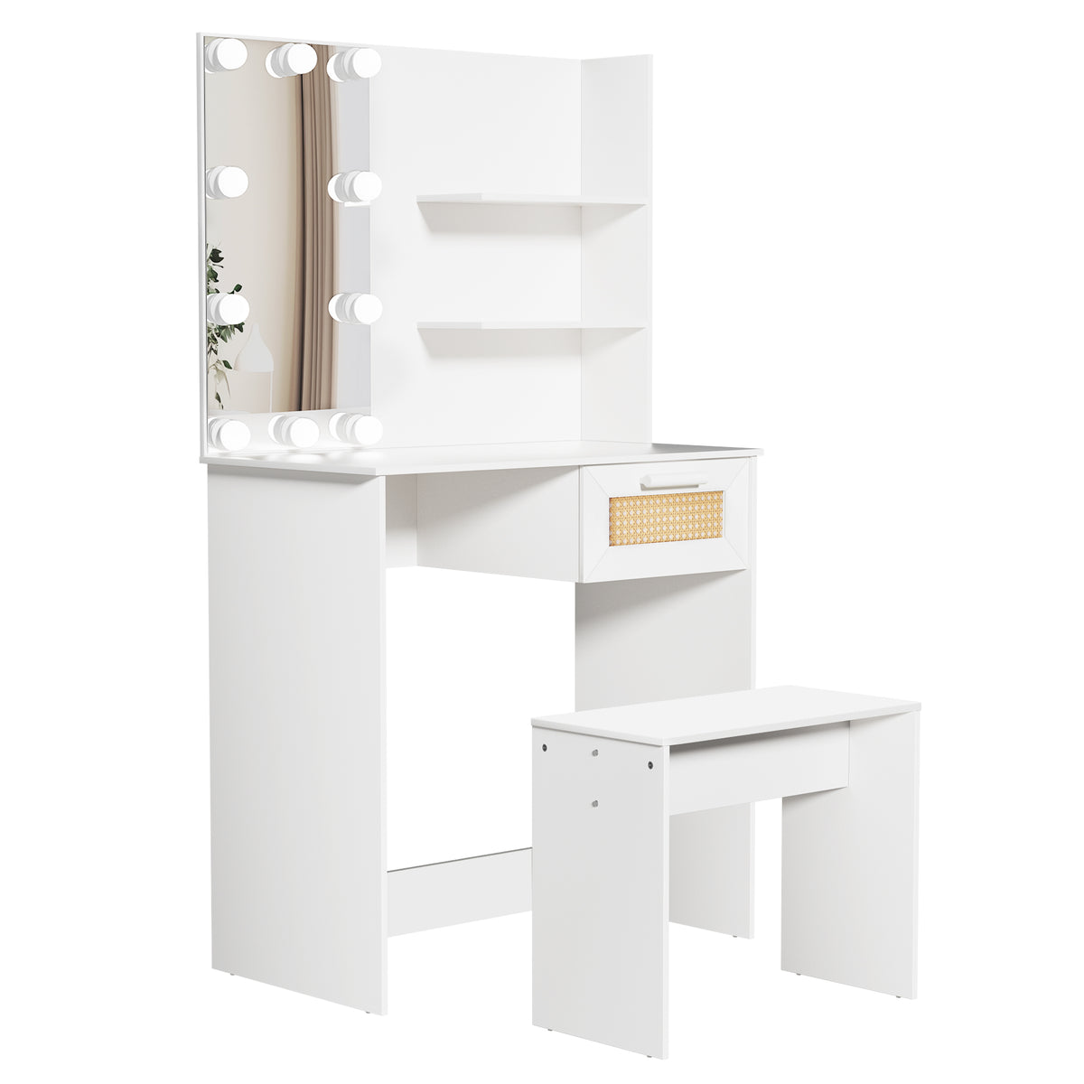 Toeletta Bianca con LED e Cassetti Legno