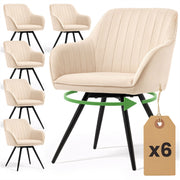 Set 6 Sedie Girevoli Velluto Beige – Gambe Nere