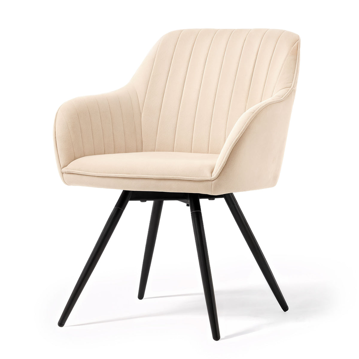 Set 6 Sedie Girevoli Velluto Beige – Gambe Nere