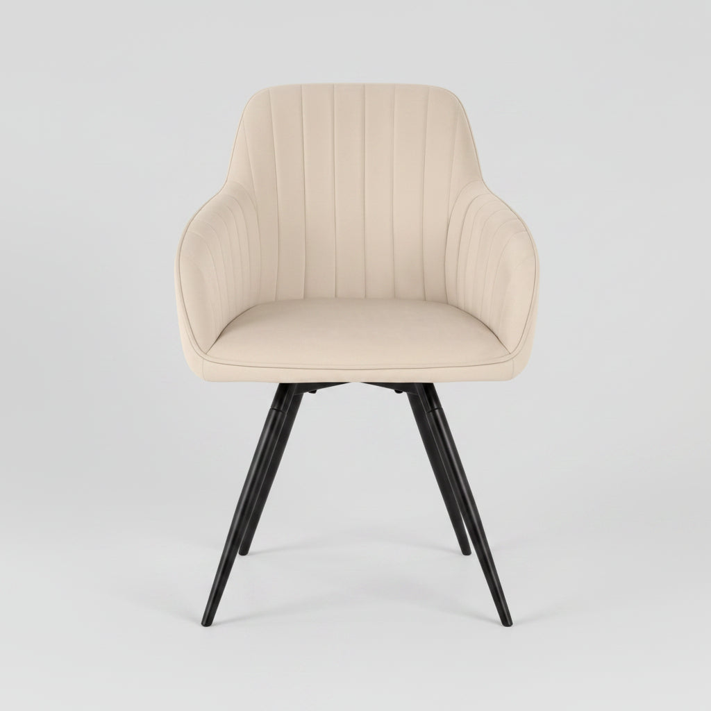 Set 6 Sedie Girevoli Velluto Beige – Gambe Nere