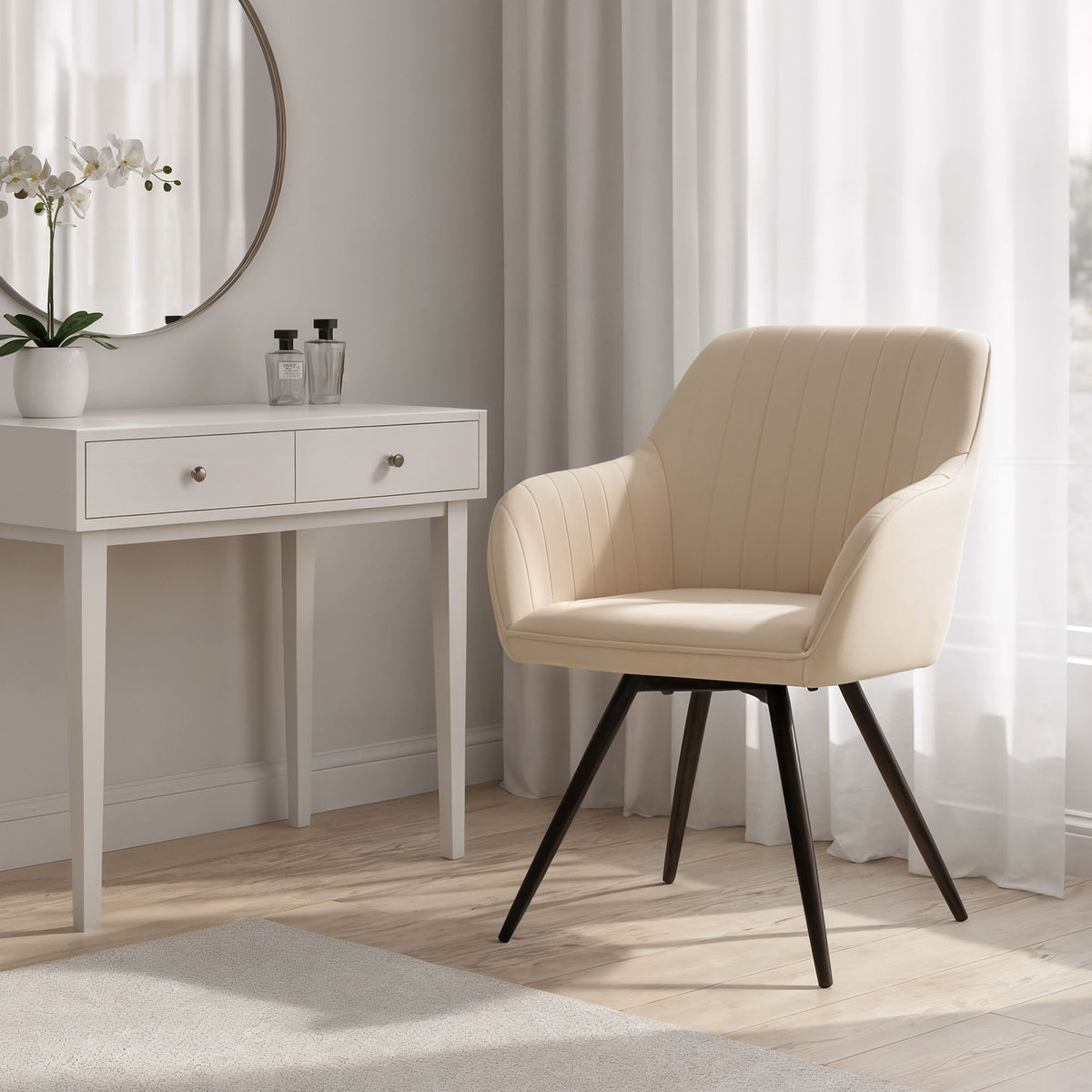 Set 6 Sedie Girevoli Velluto Beige – Gambe Nere