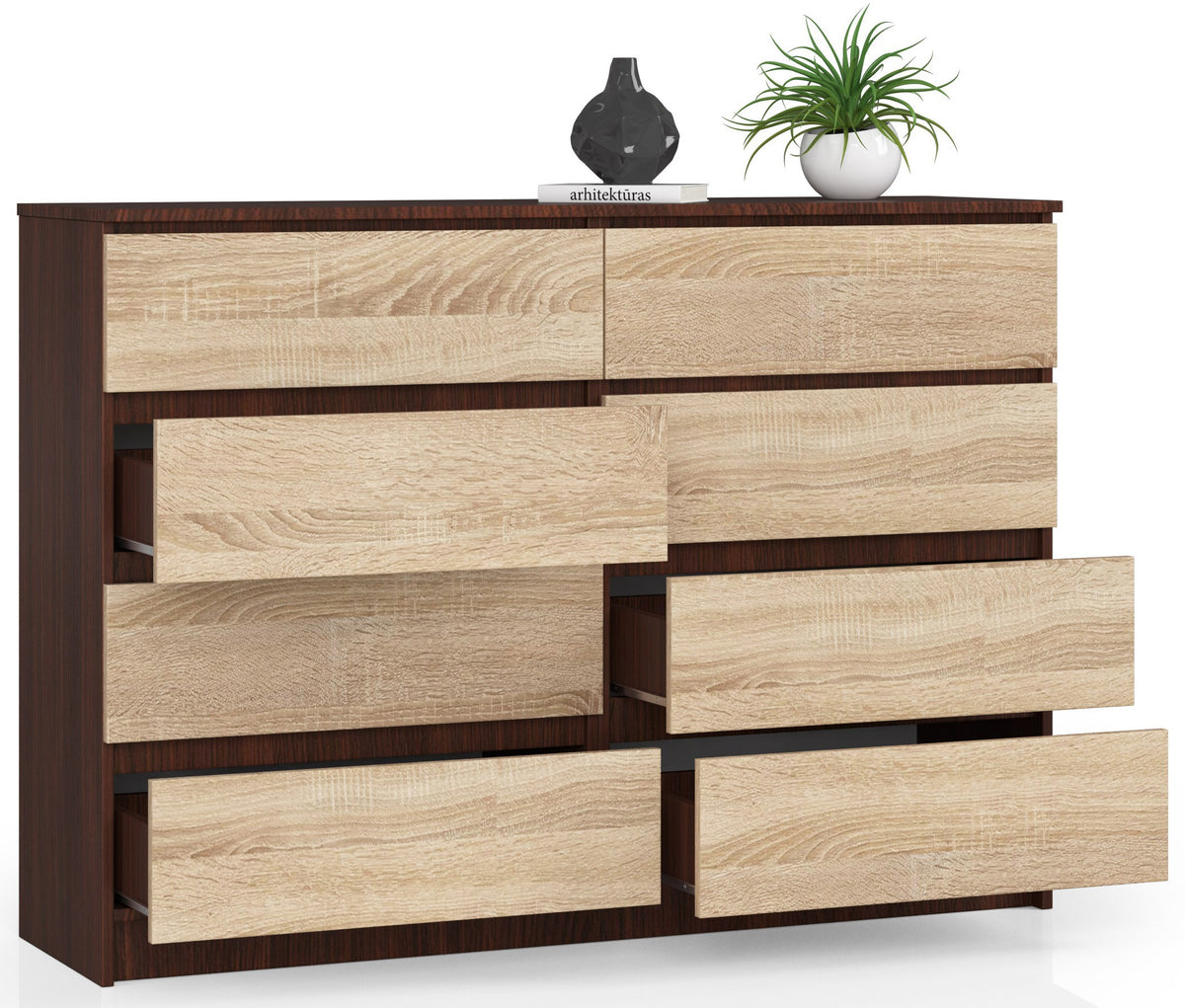 Cassettiera 140 cm 8 Cassetti – Wengé/Rovere Sonoma