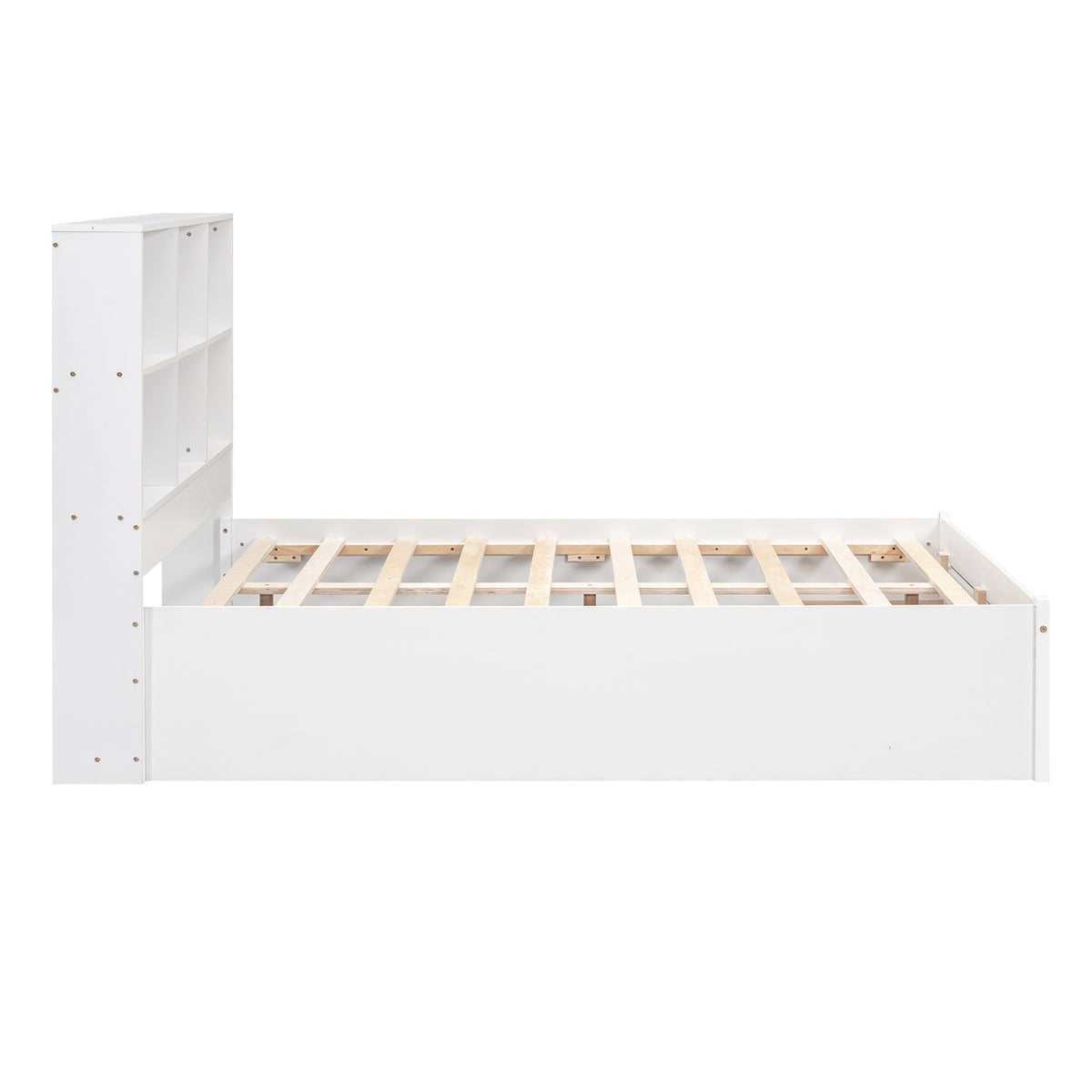 Letto Piattaforma Full con Testata, Ricarica e Cassetti — Bianco