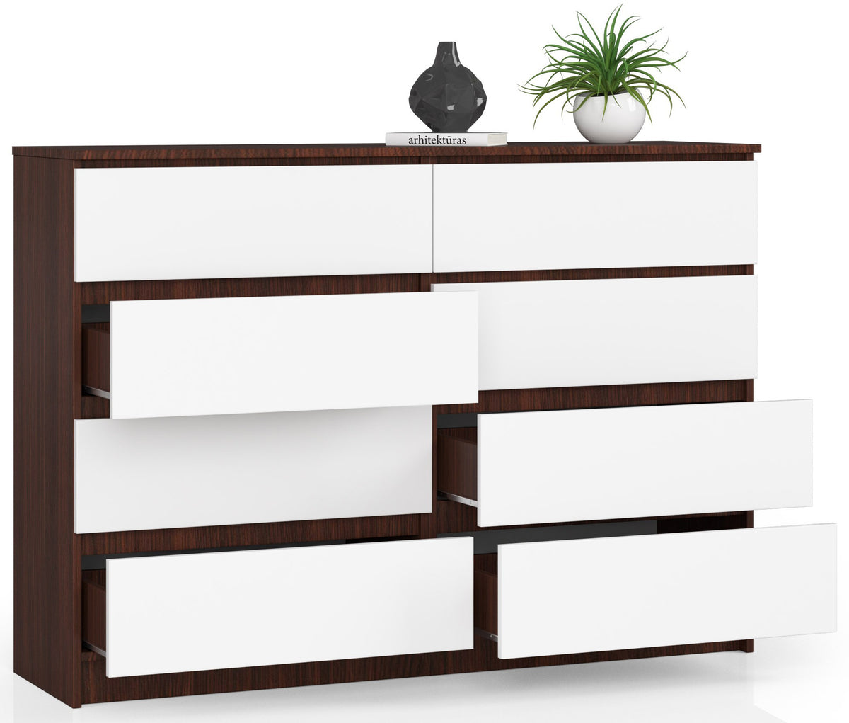 Cassettiera Linea 140 cm 8 Cassetti – Wengé/Bianco