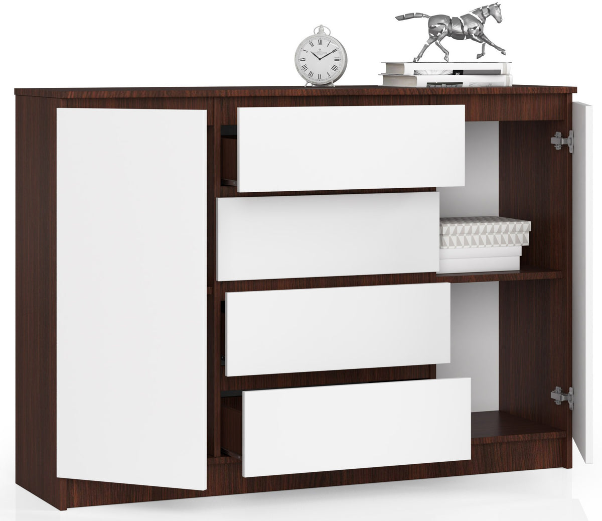 Cassettiera Nobile 2 Ante 4 Cassetti – Wengé/Bianco 138x40x99 cm