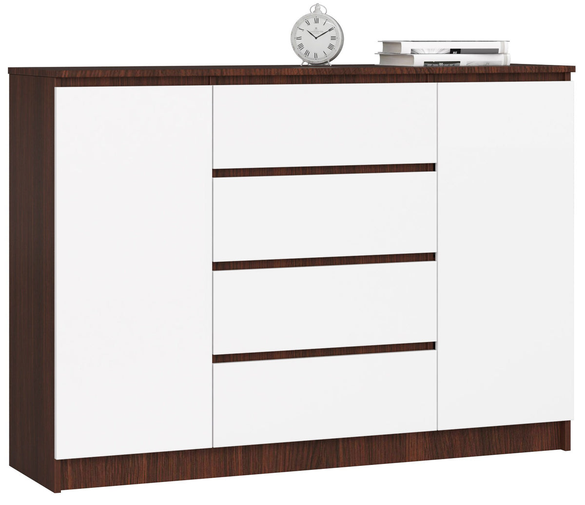 Cassettiera Nobile 2 Ante 4 Cassetti – Wengé/Bianco 138x40x99 cm