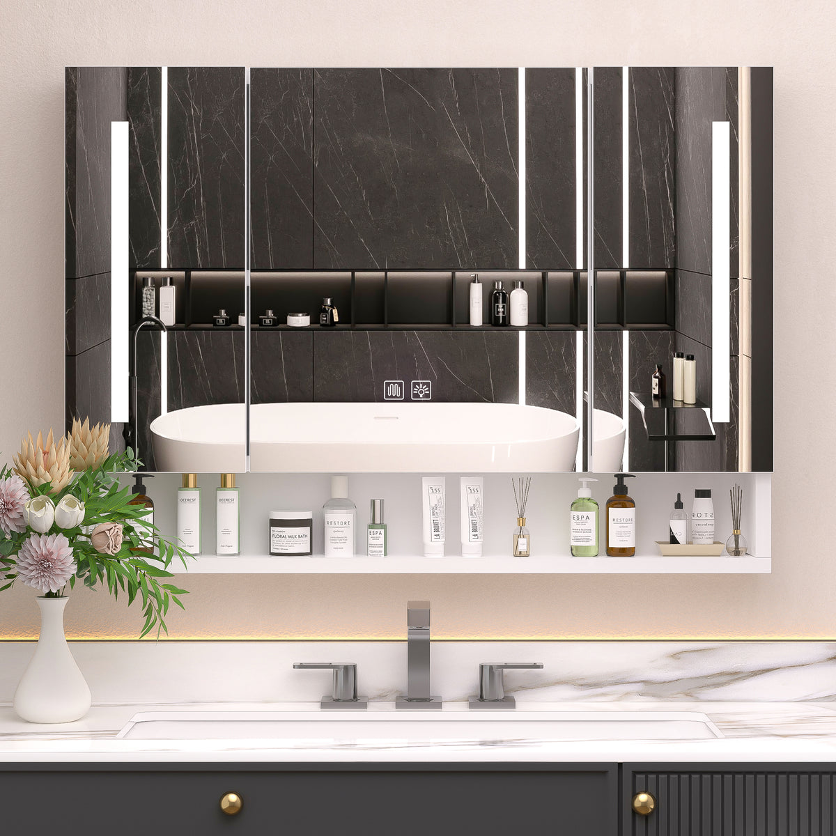 Armadietto Bagno LED 100x70cm 3 Ante