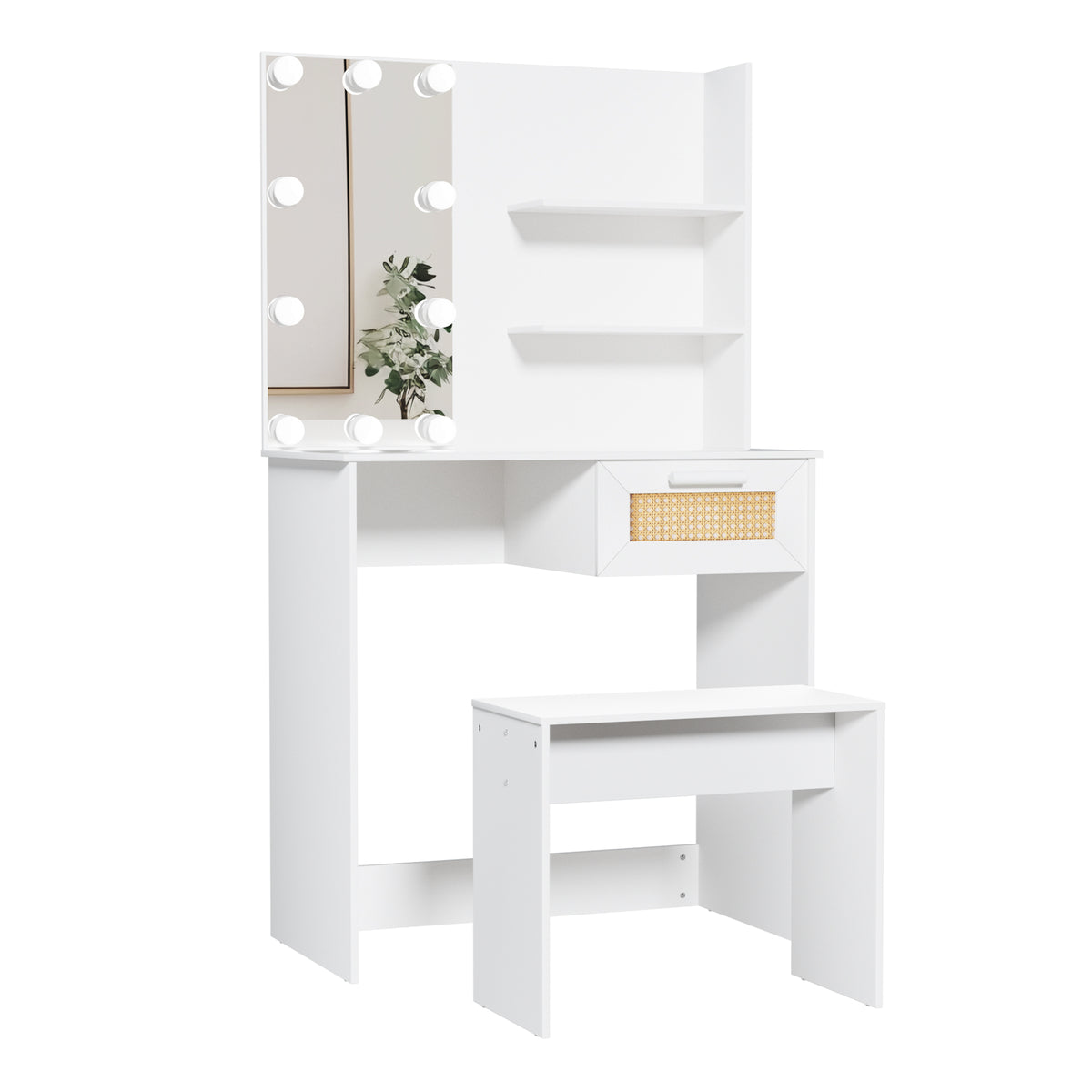 Toeletta Bianca con LED e Cassetti Legno
