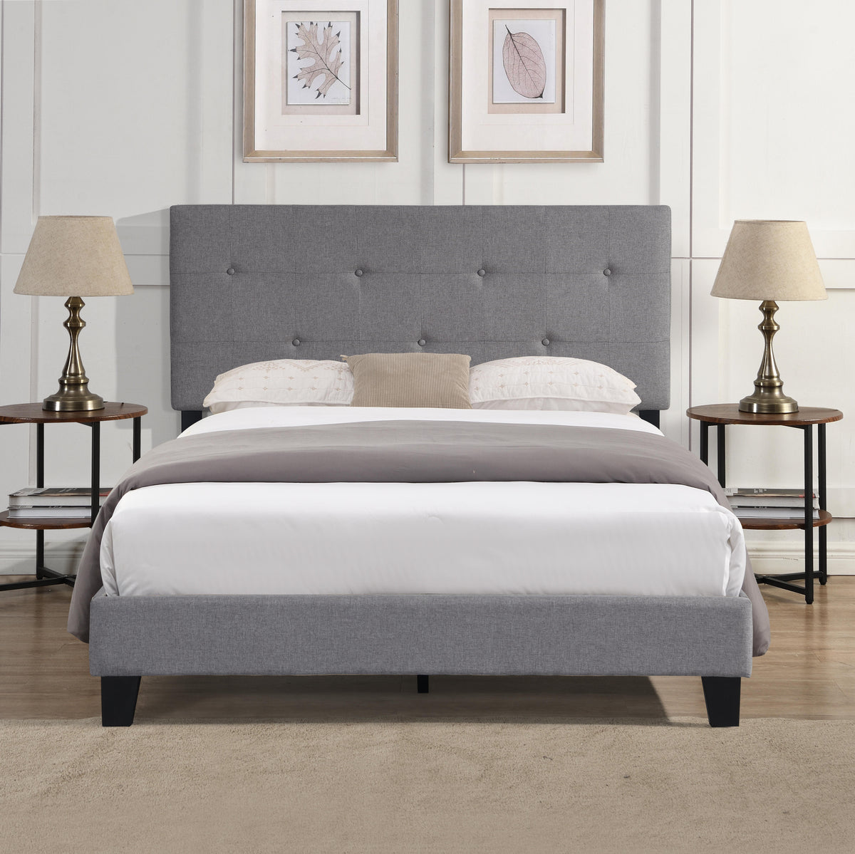 Letto Full Size Imbottito Lino Grigio