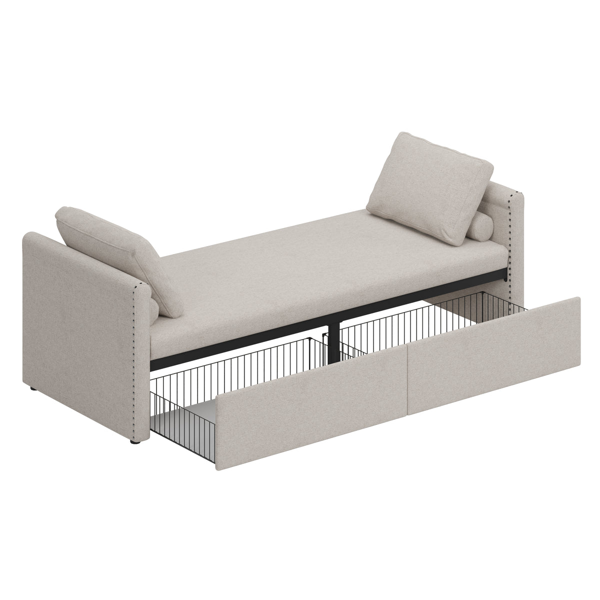 Poltrona Letto Imbottita 2 Cassetti Beige