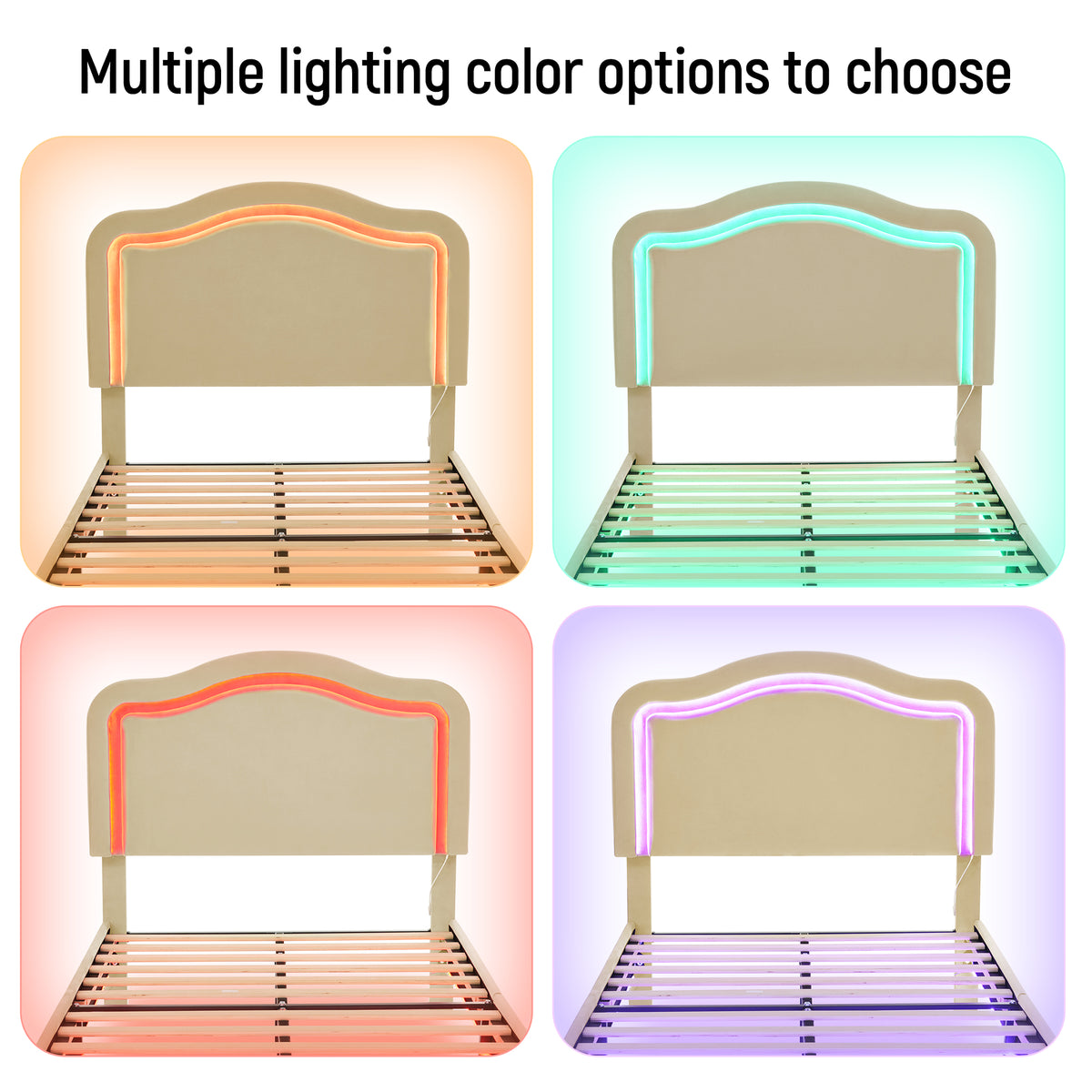 Letto Full Size Velluto Beige con LED