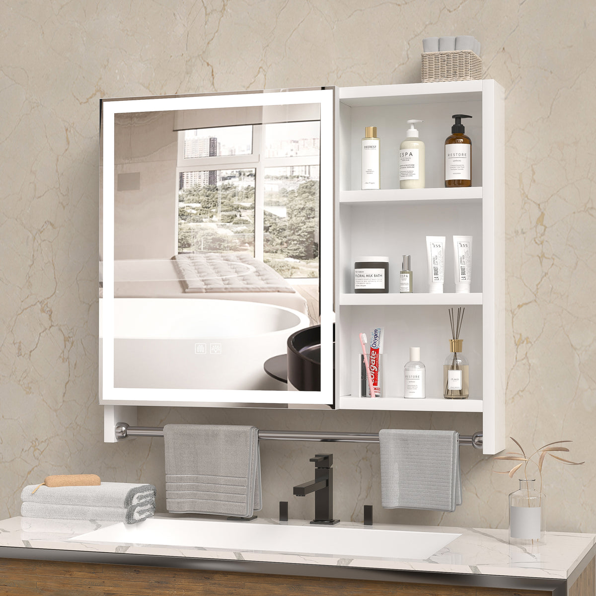 Armadietto Bagno LED 81x70cm con Specchio
