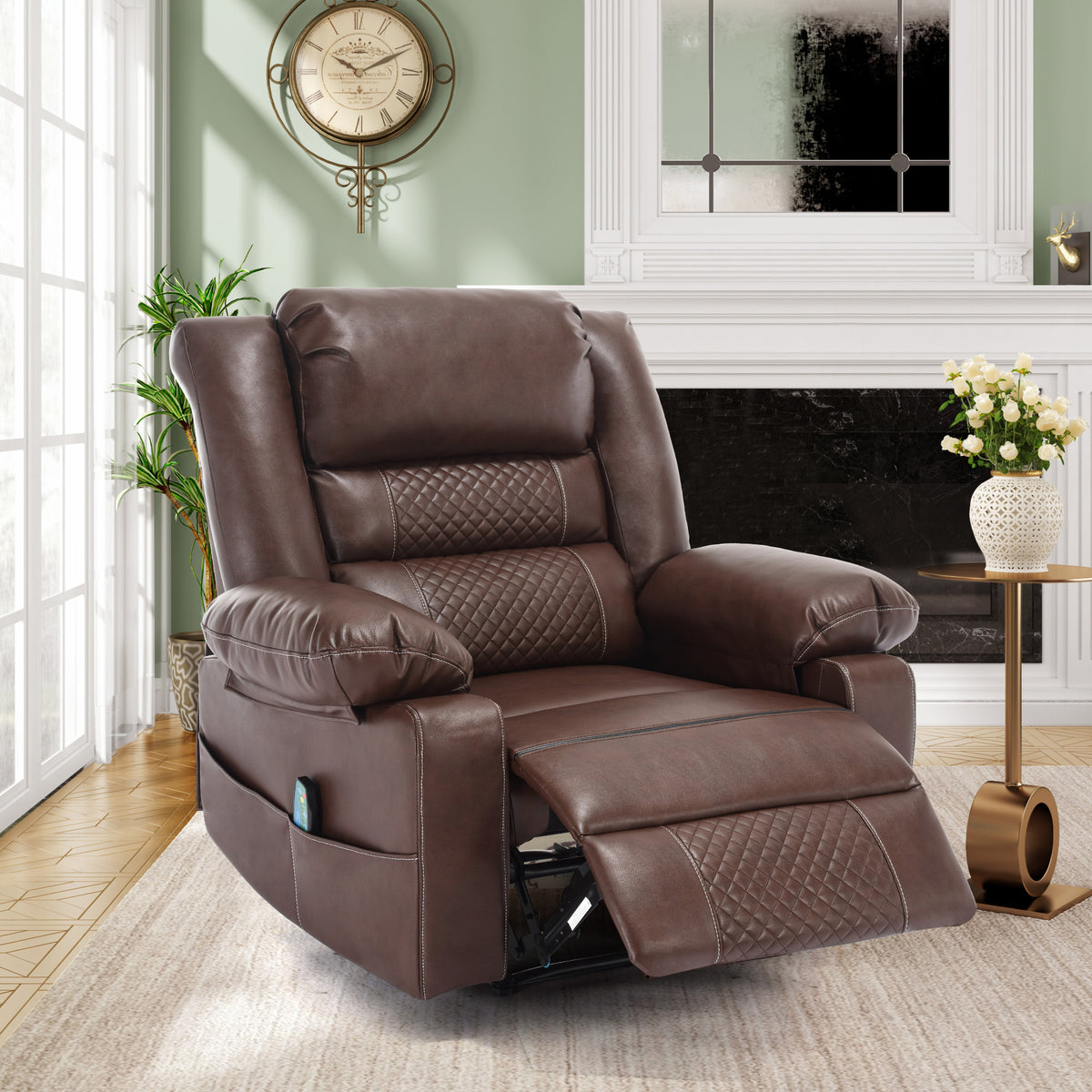 Poltrona Relax Massaggiante in Pelle con Reclinazione Manuale