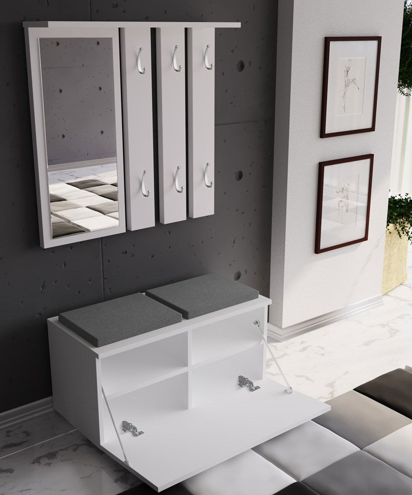 Scarpiera Aura 85 cm con Seduta – Bianco Opaco