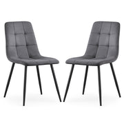 Set 2 Sedie Nero Velluto Trapuntato Gambe Nere – Grafite Scuro