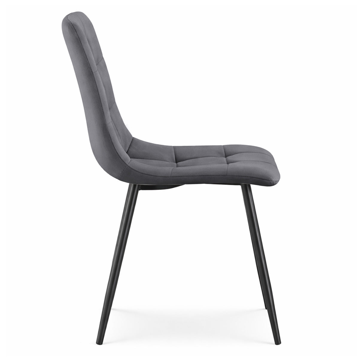 Set 2 Sedie Nero Velluto Trapuntato Gambe Nere – Grafite Scuro