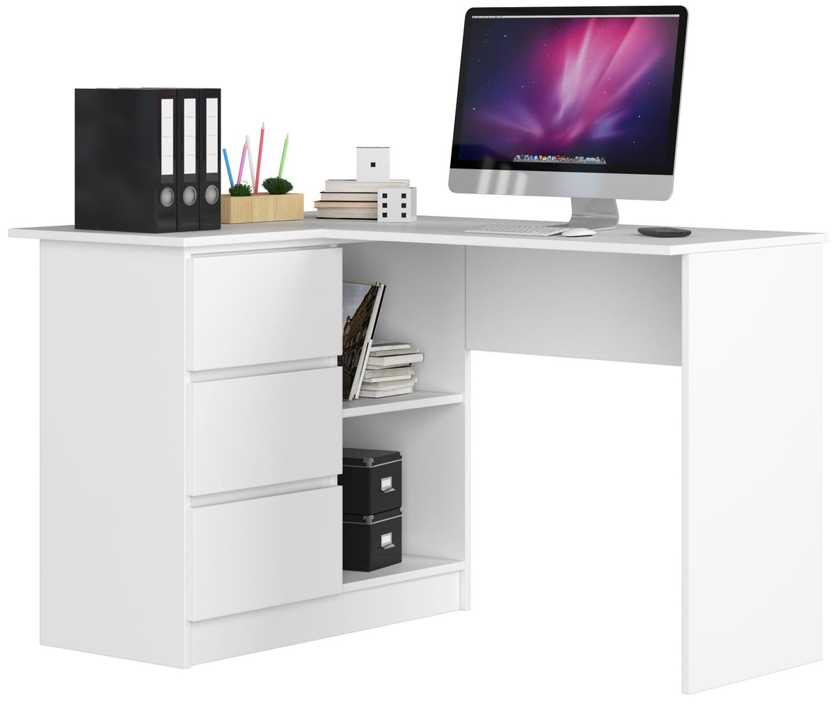 Scrivania Angolare Linea 3 Cassetti Sinistra – Bianco