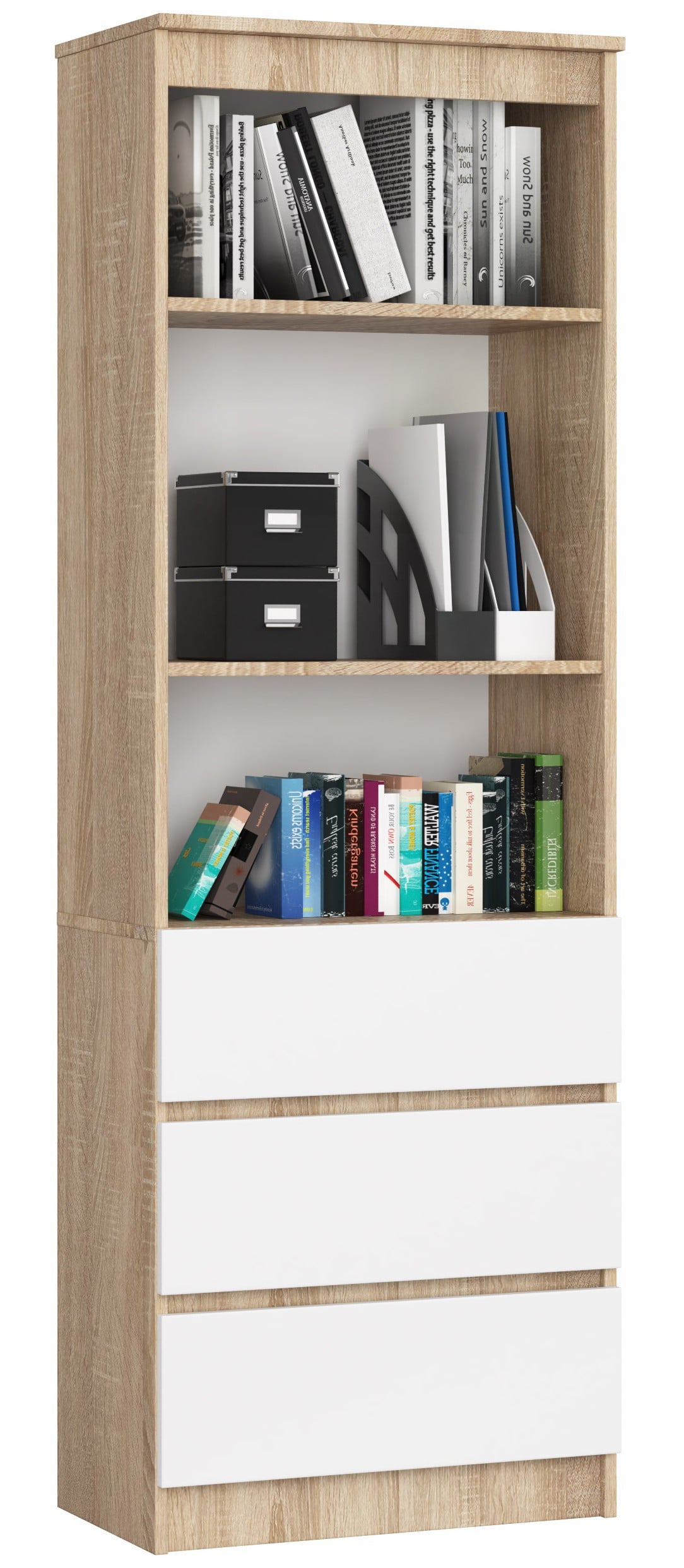 Libreria Linea 60 cm 3 Cassetti – Sonoma/Bianco