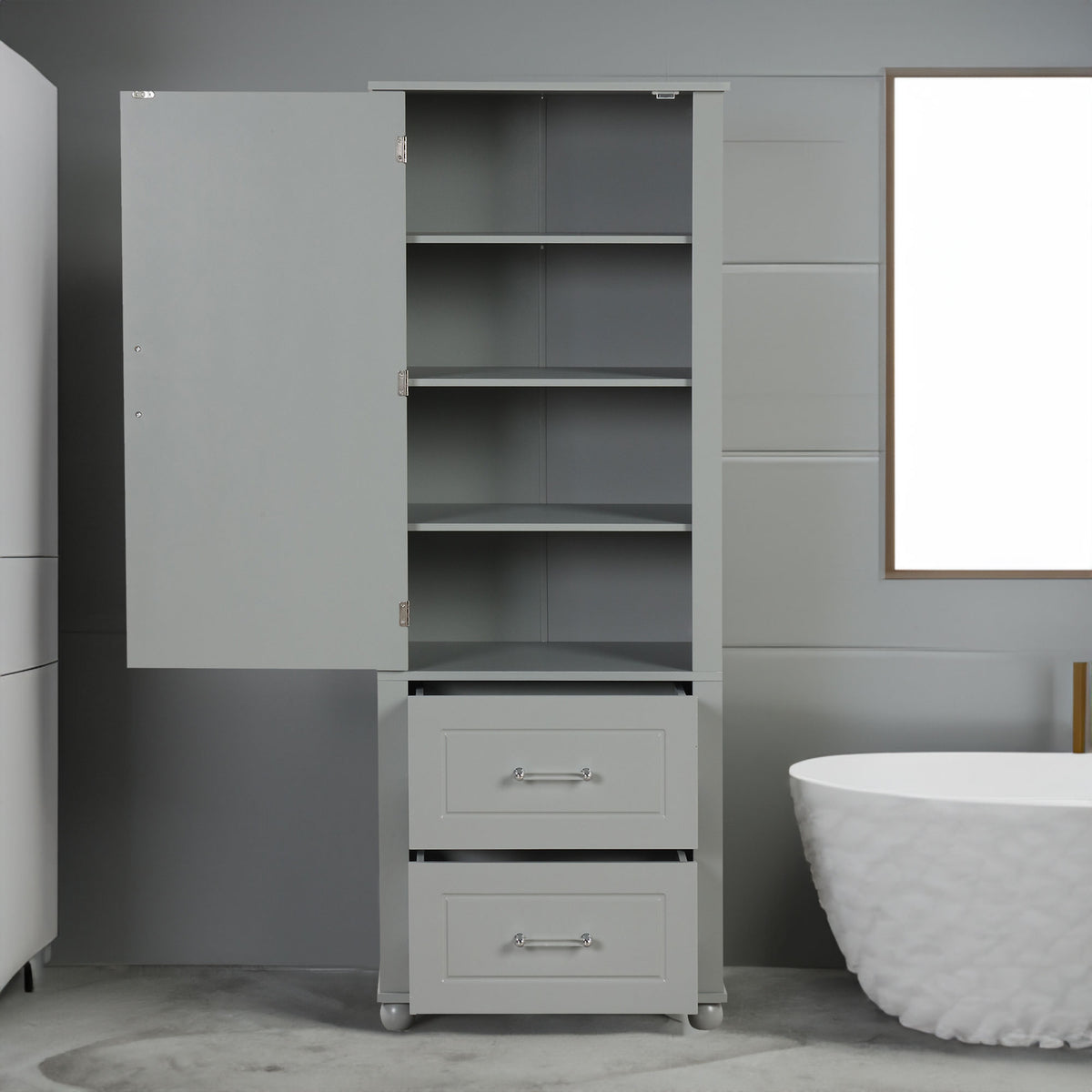 Mobile Bagno Alto Grigio 2 Cassetti 156cm