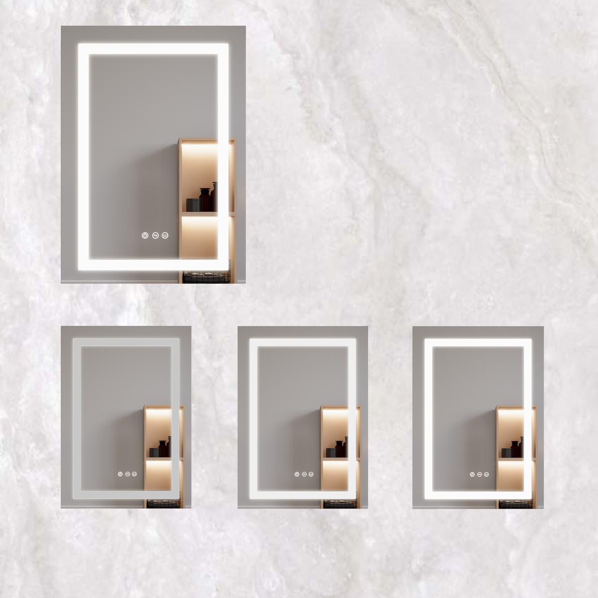 Armadietto Bagno LED 66x51cm Antiappannamento