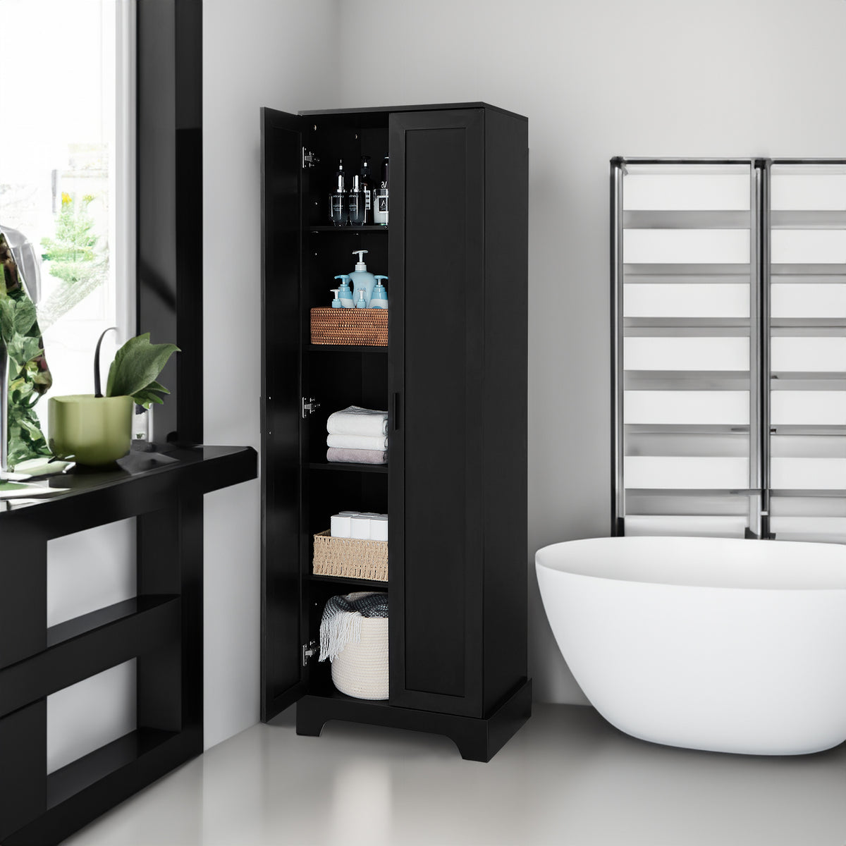 Mobile Alto Bagno Nero 2 Ante 181cm