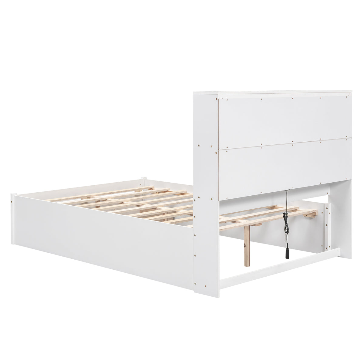 Letto Piattaforma Full con Testata, Ricarica e Cassetti — Bianco