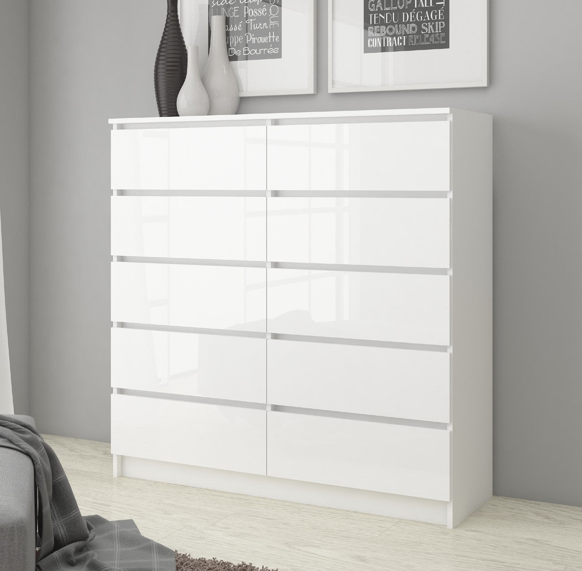 Cassettiera Luce 138 cm 10 Cassetti – Bianco Lucido