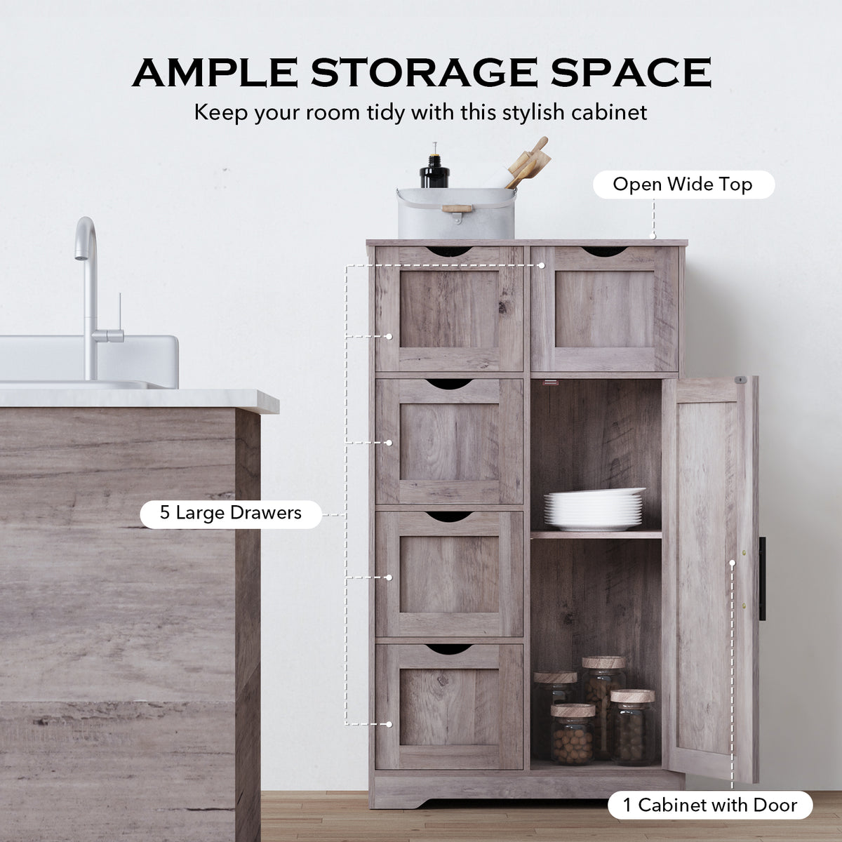 Mobile Bagno 5 Cassetti 1 Anta Grigio