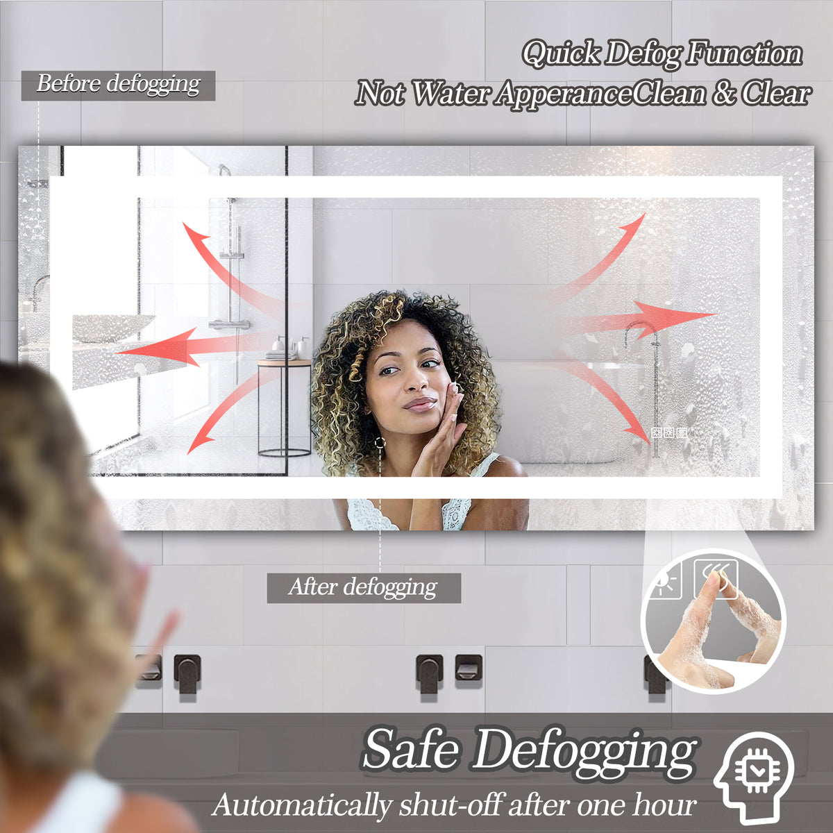 Specchio LED Bagno 183x91cm Antiappannamento Dimmer