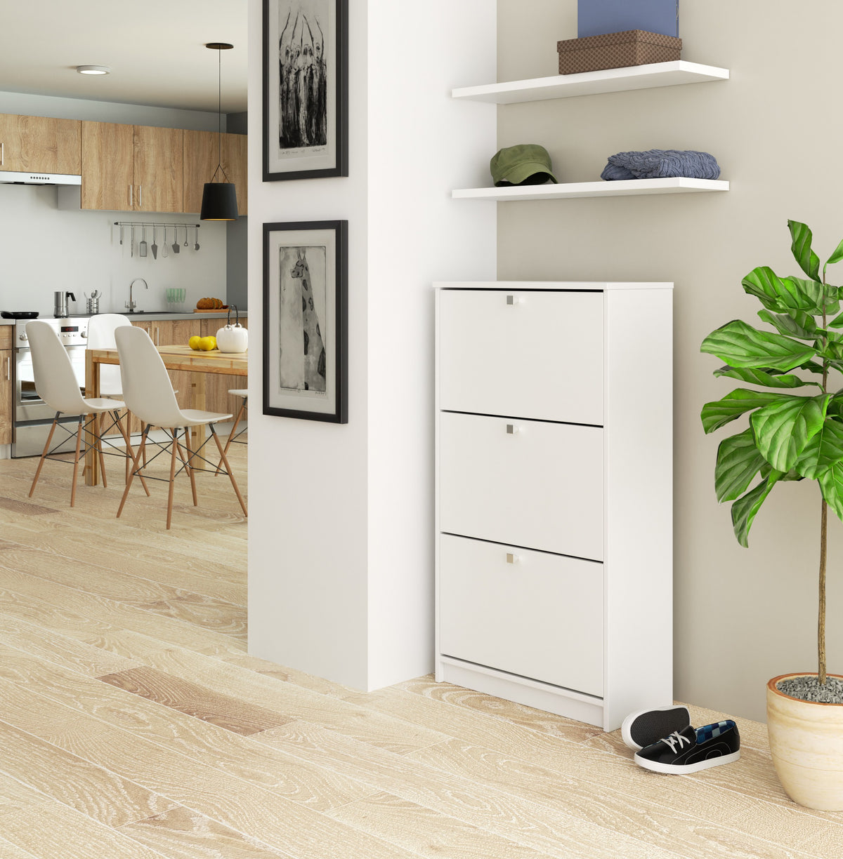 Scarpiera Linea 60 cm 3 Ante – Bianco Lucido