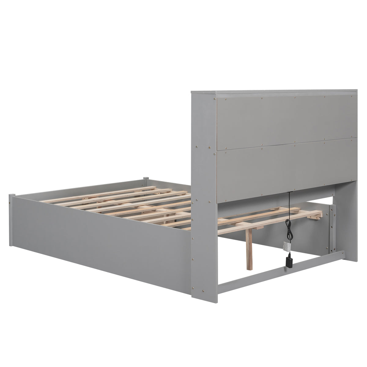 Letto Matrimoniale con Testiera Contenitore Grigio