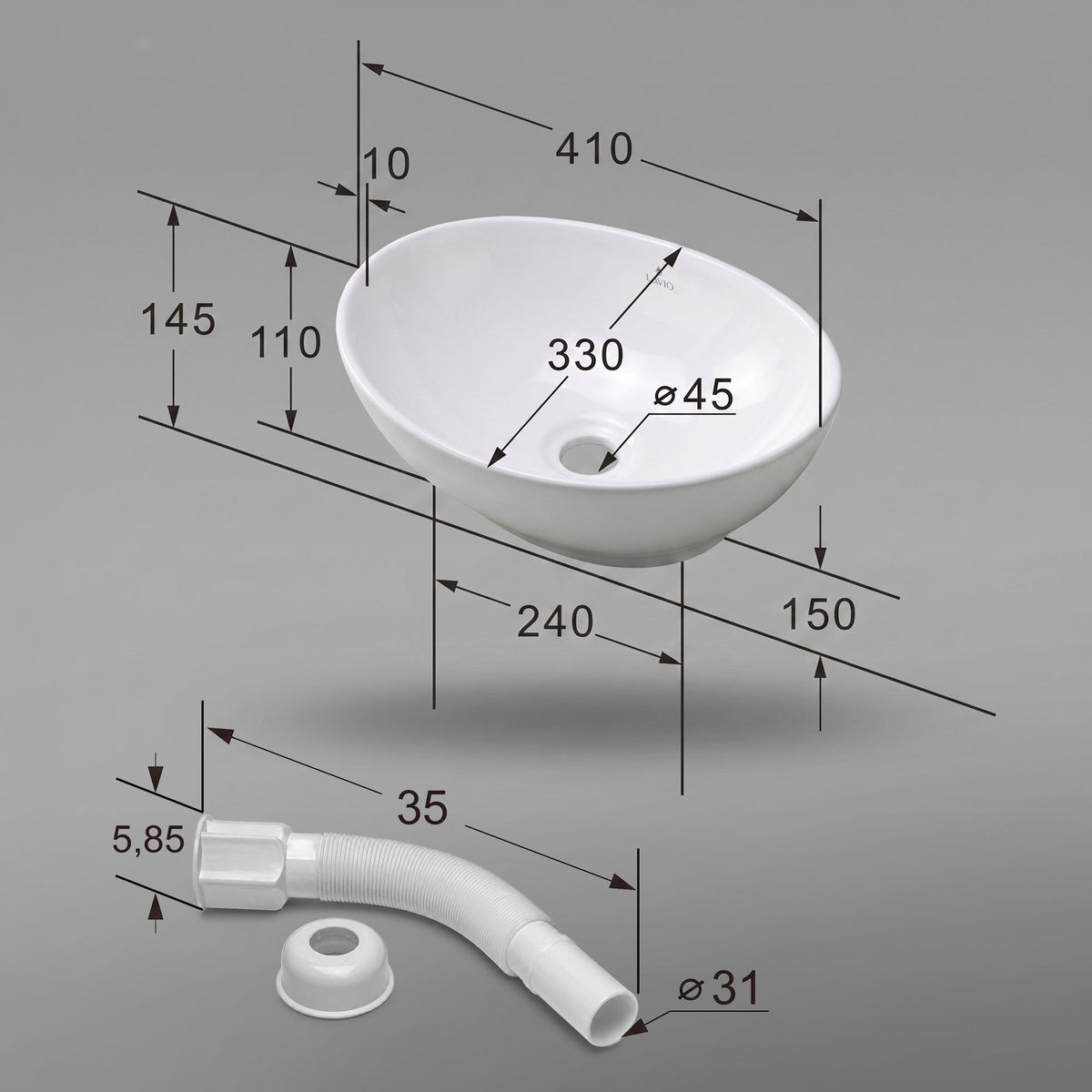 Lavabo d'Appoggio Ovale Ceramica 41 cm – Bianco