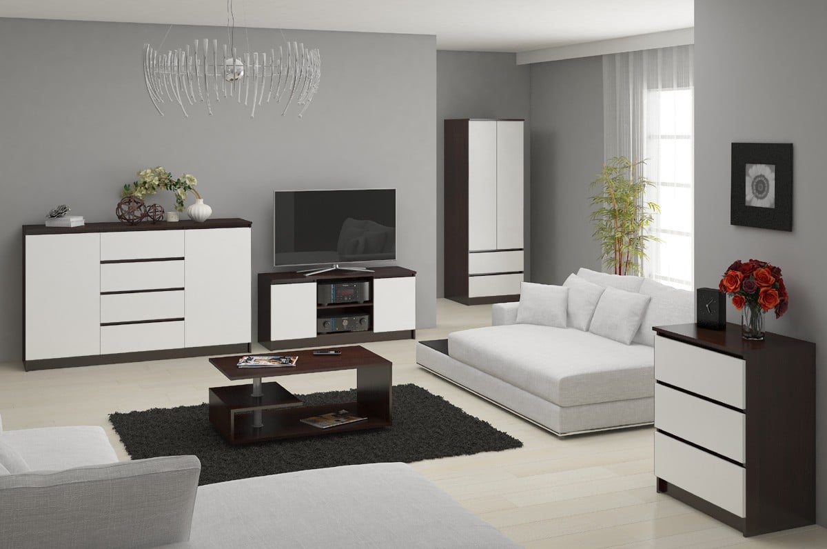 Armadio Linea 60 cm 2 Ante 2 Cassetti – Wenge/Bianco