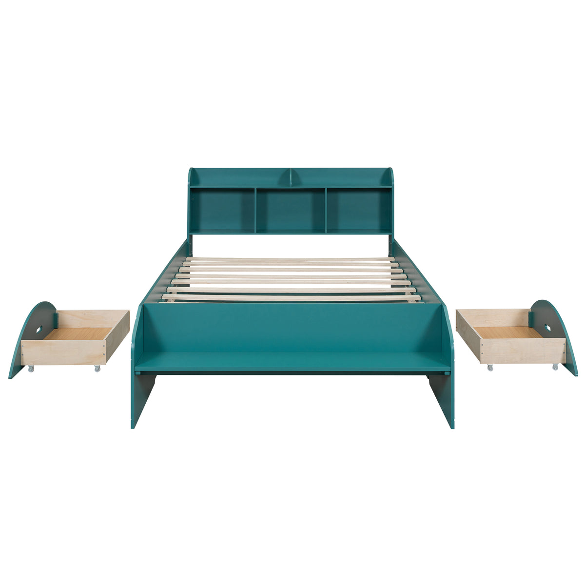Letto Full Size in Legno con 2 Cassetti, Testiera e Pediera Contenitore - Verde Scuro