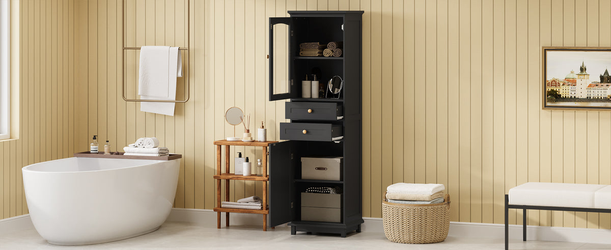 Mobile Bagno Alto Nero con Ante Vetro