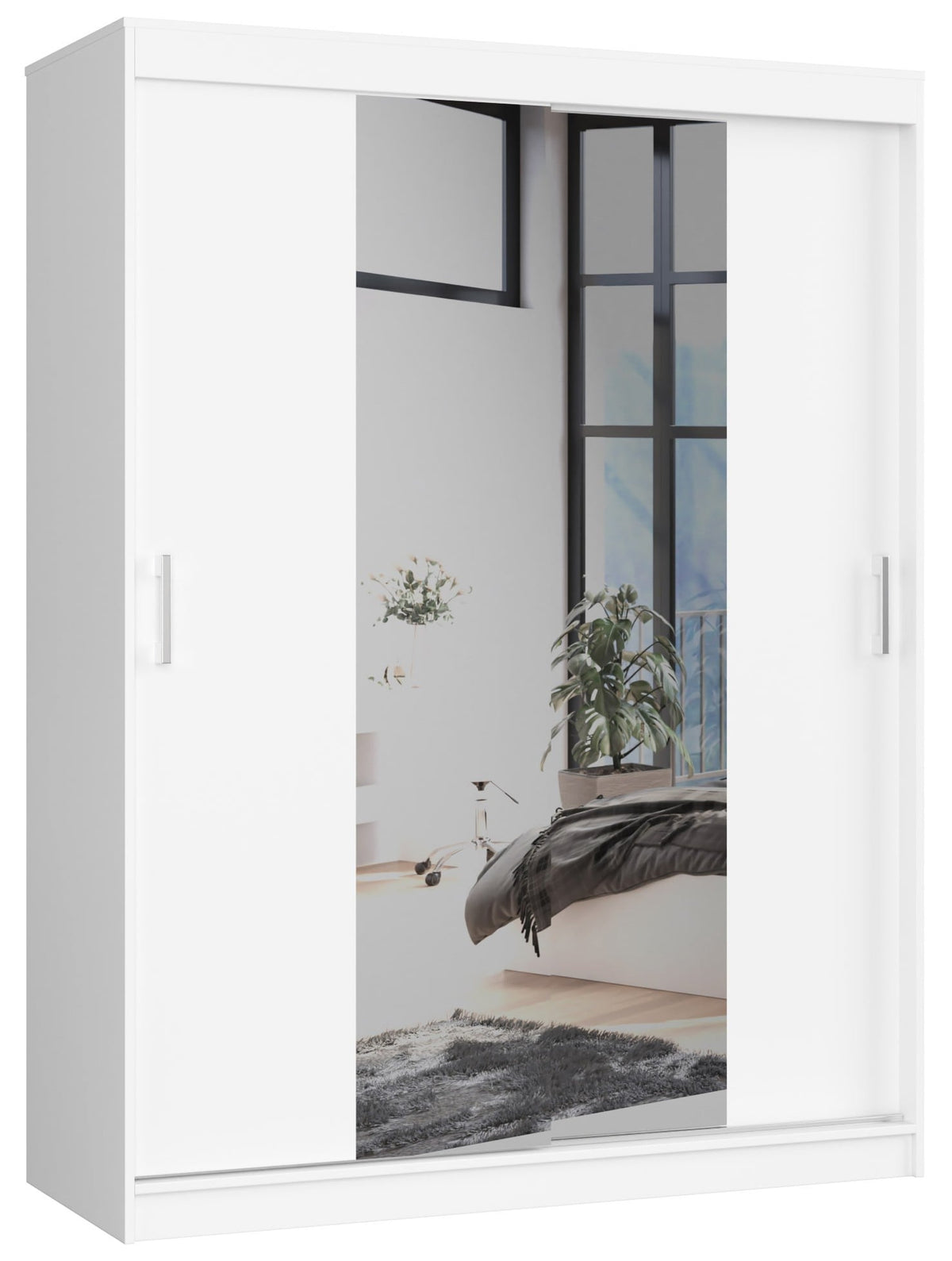 Armadio Scorrevole 150 cm con Specchio — Bianco